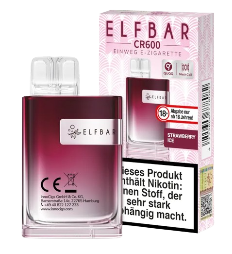 Elfbar - CR600 Einweg E-Zigarette - Strawberry Ice 20 mg/ml