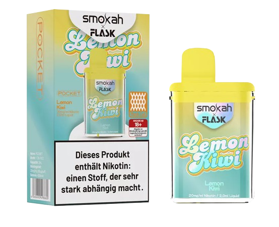Smokah x Flask - Pocket Einweg E-Zigarette - Lemon Kiwi 20 mg/ml