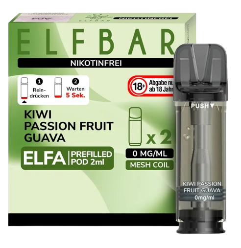 Elfbar - Elfa Pod Kiwi Passion Fruit Guava 0mg/ml (2 Stück pro Packung)