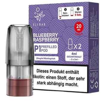 2x Elfbar MATE500 P1 Pod - Blueberry Raspberry; Nikotinmenge: 20mg