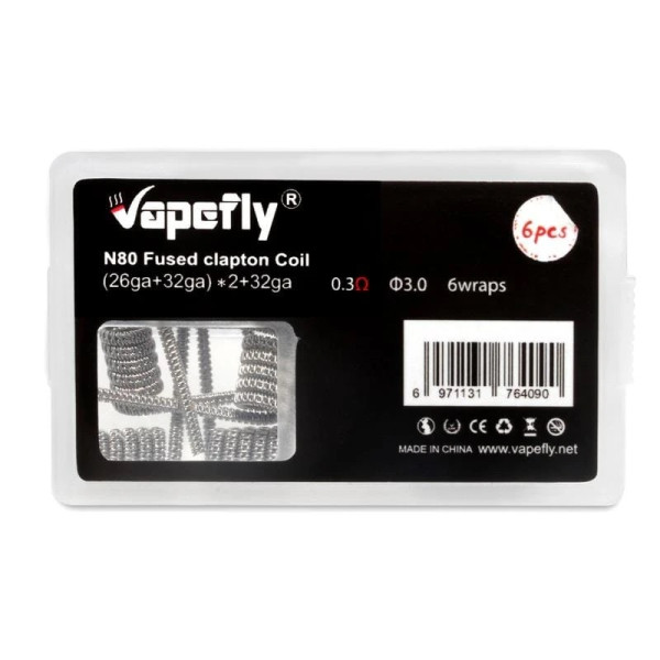 Vapefly 6x Prebuilt Ni80 Fused Clapton Coil 0.3 Ohm